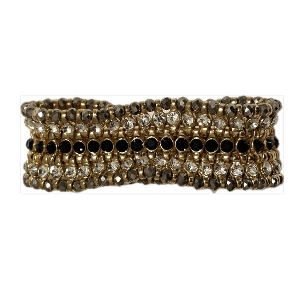 Crystal and Rhinestone Stretch Bracelet Gold Black